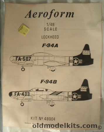 Aeroform 1/48 Lockheed F-94A or F-94B, 48004 plastic model kit